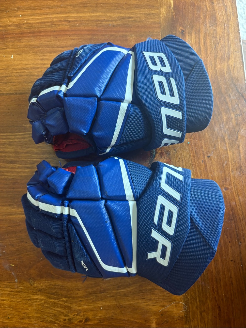 Bauer Vapor Royal Blue and White and Red Youth 12” Hockey Gloves